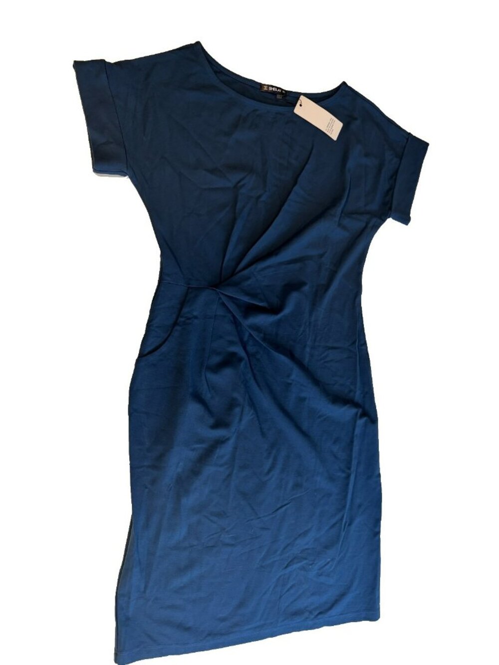 Sheilay Women's Navy Round Neck Knee Length Dress W/Scrunch Size XL NEW